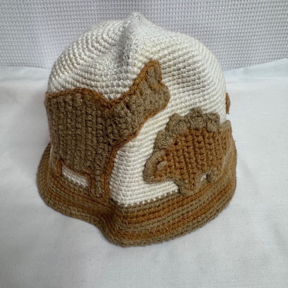 San Diego Hat Co Kids Crochet Dinosaur Organic Cotton Bucket Hat Cream 0-6M